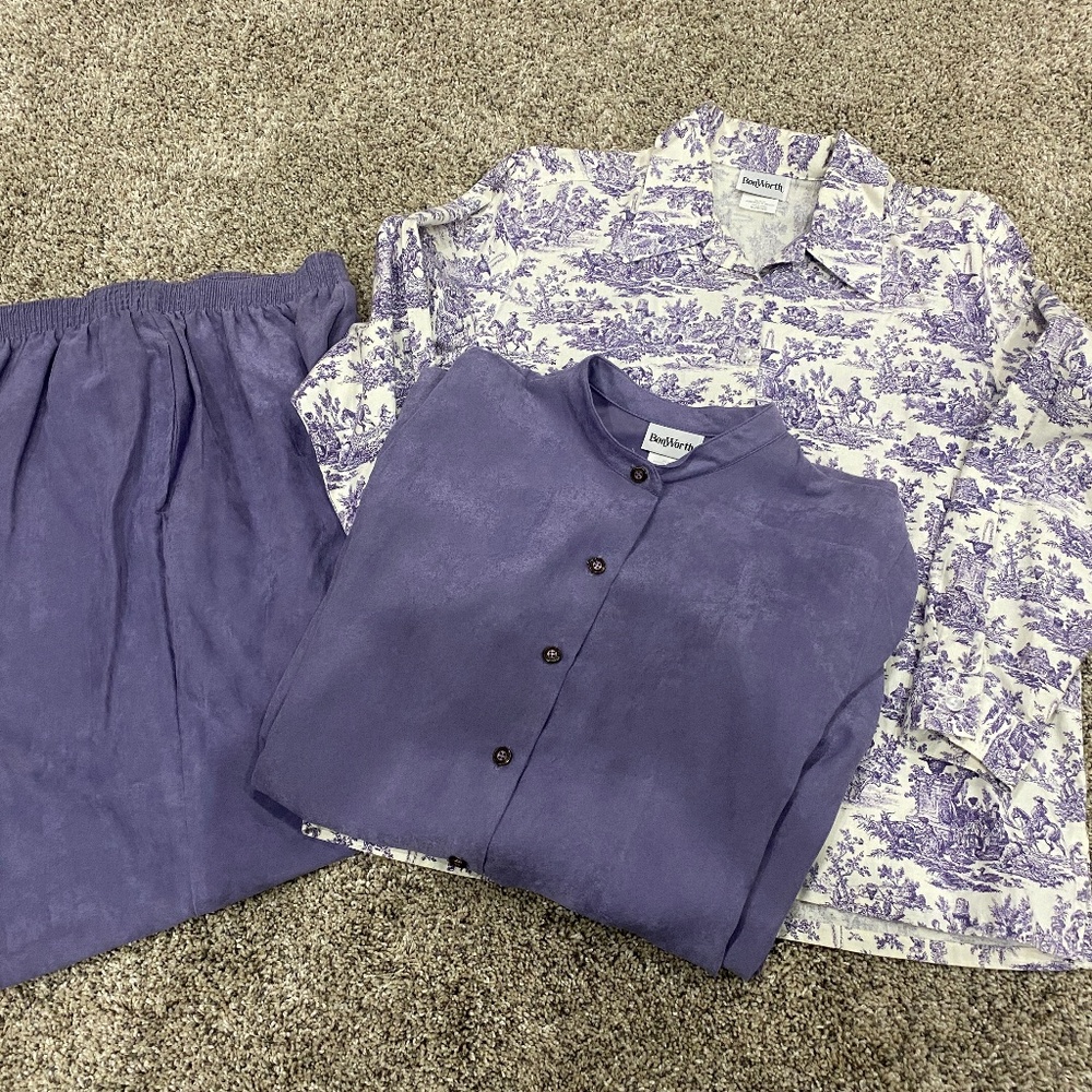 3 PC BonWorth Ladies Petite Medium Purple Outfit Pant Jacket Blouse Shirt Toile